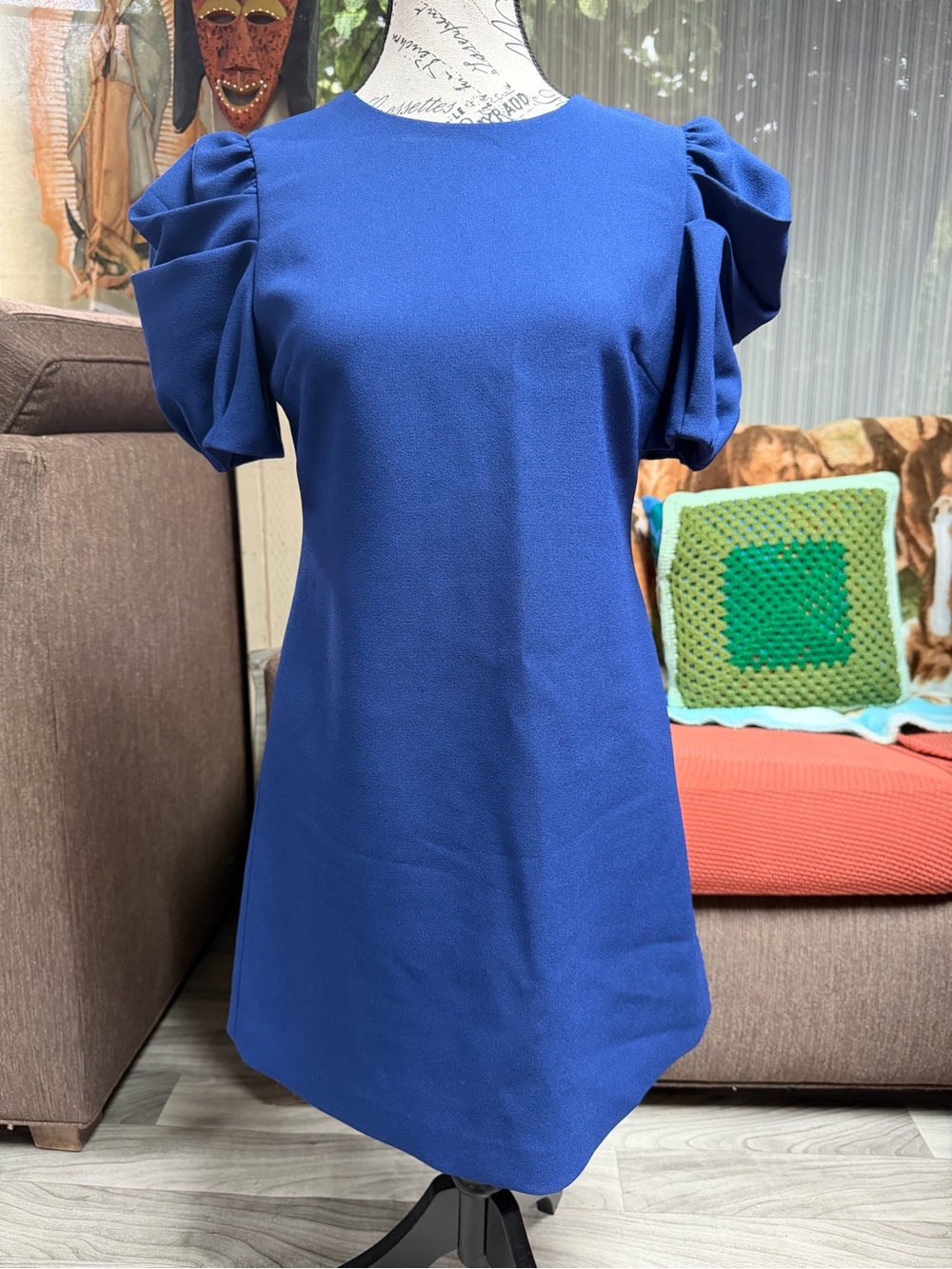 Alice and Olivia Royal Blue Puff Sleeve Shift Dress
